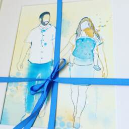 Family Watercolor Art Print Baby in Sling, Nursery Decor - thumbnail 3