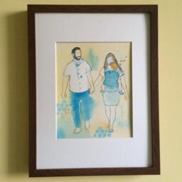 Family Watercolor Art Print Baby in Sling, Nursery Decor - thumbnail 2