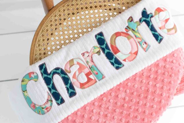 Monogrammed Baby Blanket in Acanthus, Coral Dot Minky & White Chenille, Personalized With Your Girl's First Name Floral - Custom - image 1