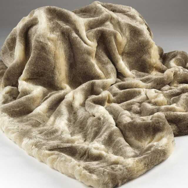 Gold Stripe Faux Fur Throw - Luxury Ombre Blanket, Vegan Suede Reverse - image 1