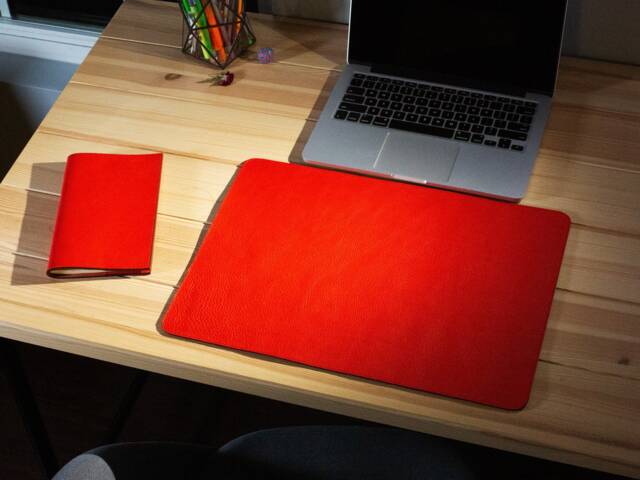 Red Italian Leather Desk Mat, Custom Size Table Protector - image 1