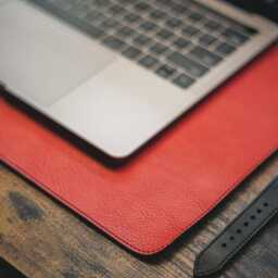 Red Italian Leather Desk Mat, Custom Size Table Protector - thumbnail 2