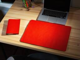 Red Italian Leather Desk Mat, Custom Size Table Protector - thumbnail 1
