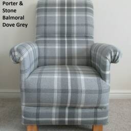 Tartan Check Armchair & Footstool Porter Stone Balmoral Fabric Chair Scottish Ochre Grey Red Blue Accent Gingham Nursery Nursing - thumbnail 3