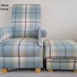 Tartan Check Armchair & Footstool Porter Stone Balmoral Fabric Chair Scottish Ochre Grey Red Blue Accent Gingham Nursery Nursing - thumbnail 2