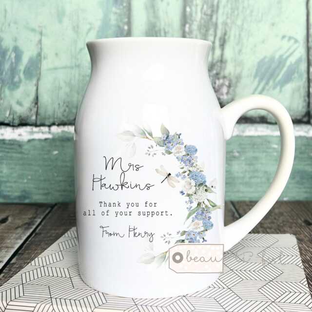 Personalised Thank You Teacher Gift Teaching Assistant Nursery Mentor Helping Me To Grow Quote Ceramic Small Jug Mug Vase - image 1