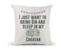 Personalised Caravan Fun Quote Cream Canvas Cushion, Scatter Home Decor, Friend Gift, Nan..drink Gin & Sleep in My