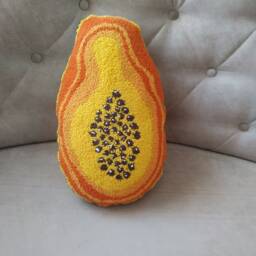Punch Needle Papaya Throw Pillow, Hand Tufted Fruit Tropical Kitchen Decor, Kids Room Decoration - thumbnail 3