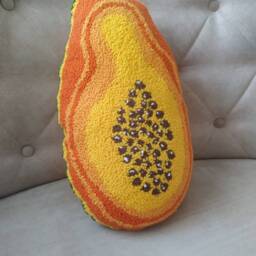 Punch Needle Papaya Throw Pillow, Hand Tufted Fruit Tropical Kitchen Decor, Kids Room Decoration - thumbnail 2
