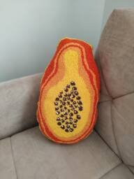 Punch Needle Papaya Throw Pillow, Hand Tufted Fruit Tropical Kitchen Decor, Kids Room Decoration - thumbnail 1