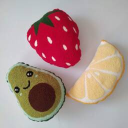 Punch Needle Papaya Throw Pillow, Hand Tufted Fruit Tropical Kitchen Decor, Kids Room Decoration - thumbnail 4
