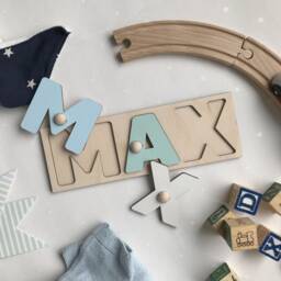 Baby Name Puzzle For First Birthday Shower Baptism Wooden Colorful Educational Toy With Pegs Safe Children - thumbnail 2