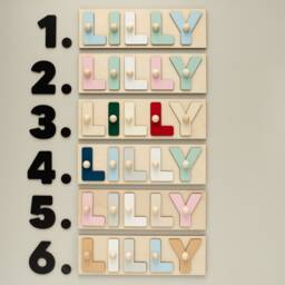 Baby Name Puzzle For First Birthday Shower Baptism Wooden Colorful Educational Toy With Pegs Safe Children - thumbnail 3