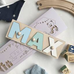 Baby Name Puzzle For First Birthday Shower Baptism Wooden Colorful Educational Toy With Pegs Safe Children - thumbnail 1