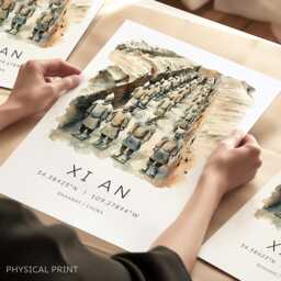 xi'an Travel Poster, Terracotta Warriors, China Asia Travel, Gifts, Wall Art, Home Decor, Watercolor Prints - thumbnail 1