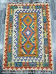 Kilim Rug, Handmade Artisan Afghan Turkish Scandinavian Navajo Bohemian Flatweave Natural Wool Multicolour Rug 122x84 cm - thumbnail 1