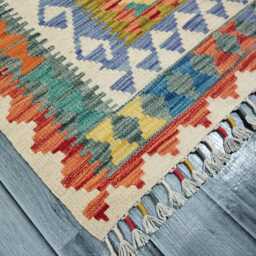 Kilim Rug, Handmade Artisan Afghan Turkish Scandinavian Navajo Bohemian Flatweave Natural Wool Multicolour Rug 122x84 cm - thumbnail 2