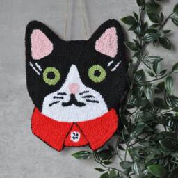 Punch Needle Cat & French Bulldog Wall Hanging Tufted Home Decor - thumbnail 3