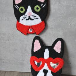 Punch Needle Cat & French Bulldog Wall Hanging Tufted Home Decor - thumbnail 4