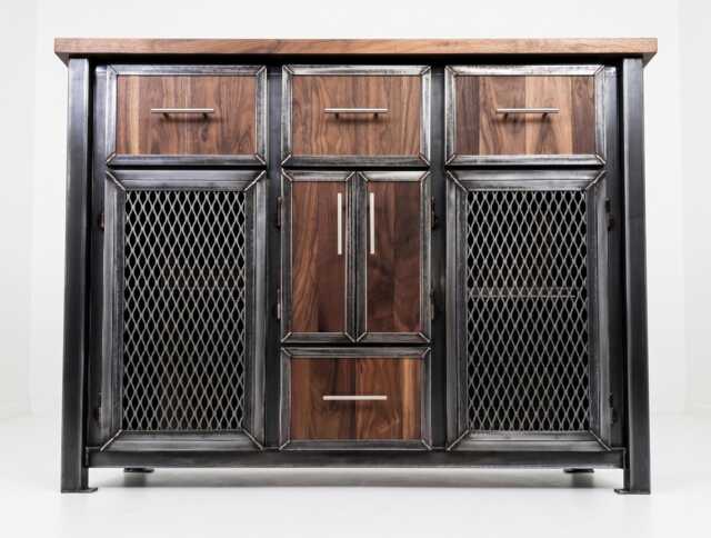 Modern Industrial Console Table, Bar Cabinet, & Media - image 1