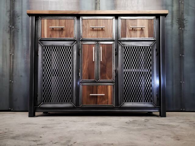 Modern Industrial Console Table, Bar Cabinet, & Media - image 1