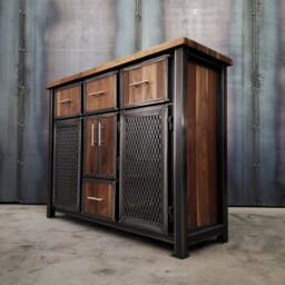 Modern Industrial Console Table, Bar Cabinet, & Media - thumbnail 2