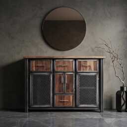 Modern Industrial Console Table, Bar Cabinet, & Media - thumbnail 2