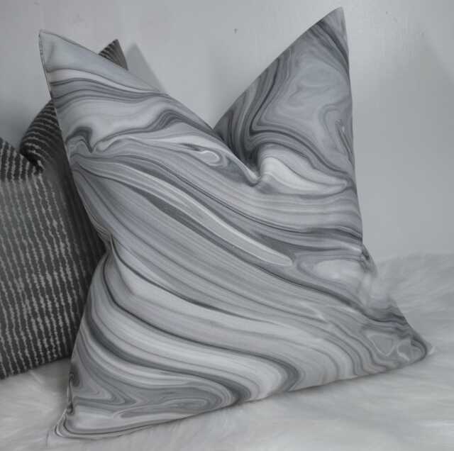 Marble Swirl Pillow Cover - Modern Gray & White Decorative Throw Luxury Abstract Cushion For Sofa, Bed, Or Living Room Decor - image 1