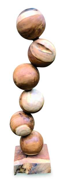 Teak Six Ball Stacked Sculpture On Root Base 65cm - image 1