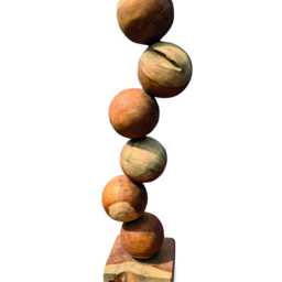 Teak Six Ball Stacked Sculpture On Root Base 65cm - thumbnail 4