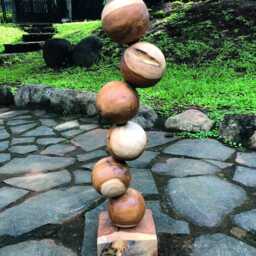 Teak Six Ball Stacked Sculpture On Root Base 65cm - thumbnail 2