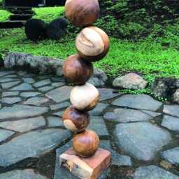 Teak Six Ball Stacked Sculpture On Root Base 65cm - thumbnail 3