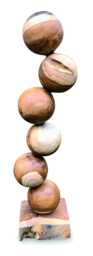 Teak Six Ball Stacked Sculpture On Root Base 65cm - thumbnail 1