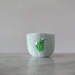 Felted Wool Bowl - Prickly Pear Cactus With White Flowers Gifts For Gardeners, Nature Lovers, Spring Ring Dish, Air Plant Planter - thumbnail 2