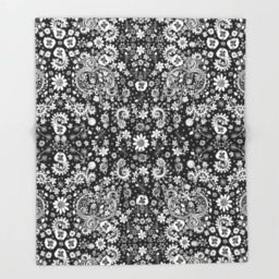 Black White Floral Bird Art Blanket Throw Blankets Warm Fleece Home Decor Throws Gift Soft - thumbnail 1