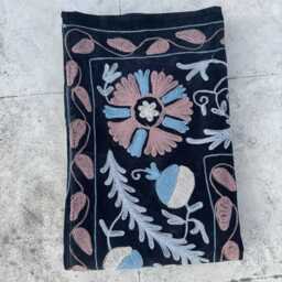Handmade Velvet Suzani Quilt - Bohemian Floral Bed Cover - thumbnail 4
