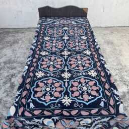 Handmade Velvet Suzani Quilt - Bohemian Floral Bed Cover - thumbnail 2