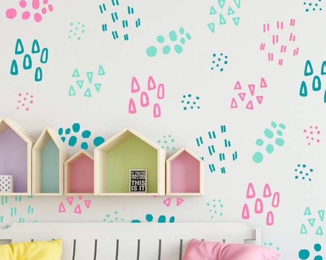 Abstract Pattern Wall Decals, 3-Color Hand Drawn Polka Dot Cute Stickers, Nursery Decal, Kids Room Decals - image 1