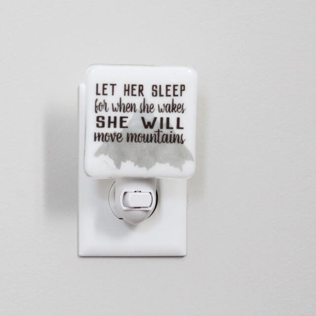 Let Her Sleep For When She Wakes Will Move Mountains Fused Glass Nightlight - The Wild One Baby Nursery Decor - image 1