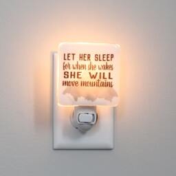 Let Her Sleep For When She Wakes Will Move Mountains Fused Glass Nightlight - The Wild One Baby Nursery Decor - thumbnail 2