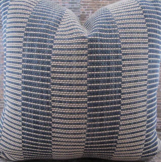 3Bm Designer Pillow Cover - Kapok Weave Wide Stripe Blue & Tan - image 1