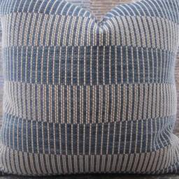 3Bm Designer Pillow Cover - Kapok Weave Wide Stripe Blue & Tan - thumbnail 3