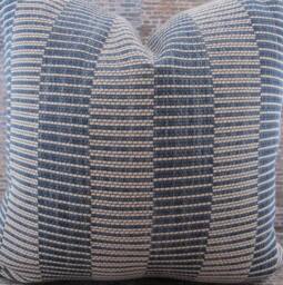 3Bm Designer Pillow Cover - Kapok Weave Wide Stripe Blue & Tan - thumbnail 1