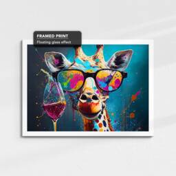Giraffe Toasting Drink Glasses Animal Art Abstract Oil Painting Framed Poster Print & Canvas Wall Living Home Decor Interior Gift - thumbnail 3