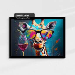 Giraffe Toasting Drink Glasses Animal Art Abstract Oil Painting Framed Poster Print & Canvas Wall Living Home Decor Interior Gift - thumbnail 2