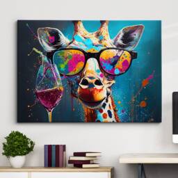 Giraffe Toasting Drink Glasses Animal Art Abstract Oil Painting Framed Poster Print & Canvas Wall Living Home Decor Interior Gift - thumbnail 1