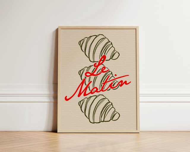 Croissants Print, French Kitchen Poster, Breakfast Pastry Retro Cafe Wall Art Unframed - image 1
