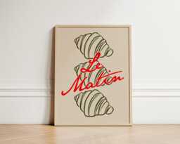 Croissants Print, French Kitchen Poster, Breakfast Pastry Retro Cafe Wall Art Unframed - thumbnail 1