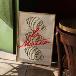 Croissants Print, French Kitchen Poster, Breakfast Pastry Retro Cafe Wall Art Unframed - thumbnail 3
