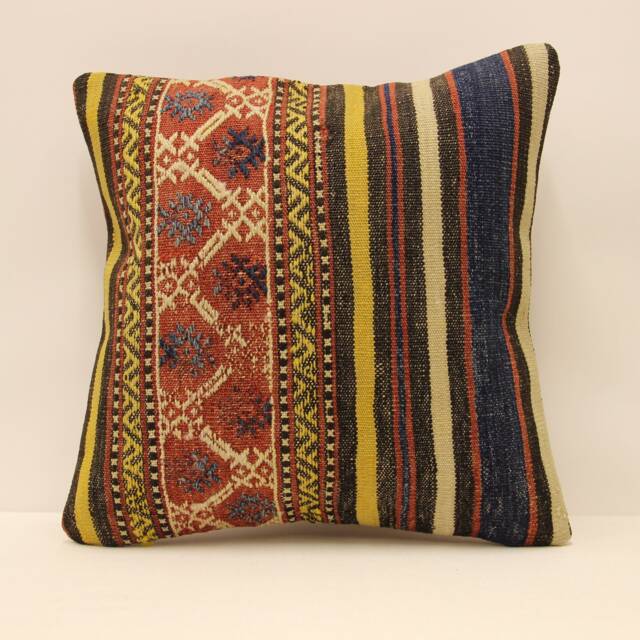 Throw Pillow 16x16 Antique Turkish Kilim Cover Home Living Design Boho Vintage Rustic Throw Covers Old Cushion 4Kf-393 - image 1